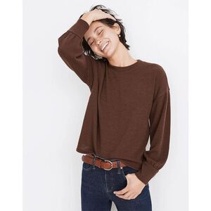Madewell Brushed Knit Puff Long Sleeve Top Crewneck Sweater XS Hot Cocoa